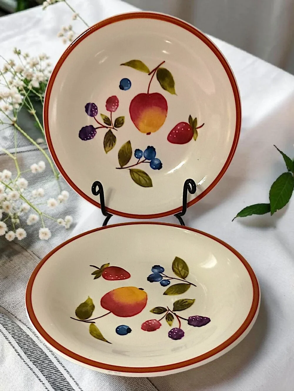 2 Longaberger Fruit Medley Plates Bread Berry Lunch Stoneware‎ Farmhouse Rustic